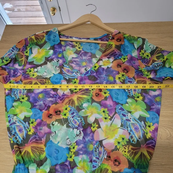 La Vie en Rose Aqua Floral Beach Coverup  Medium - Picture 10 of 11